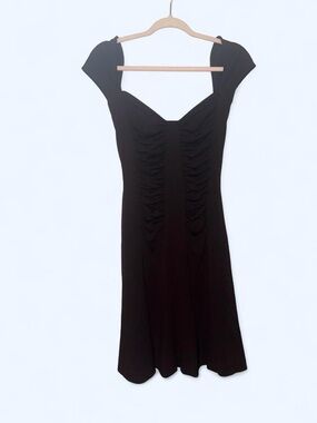 Y2K Ruched Brown Midi Dress with Cap Sleeves